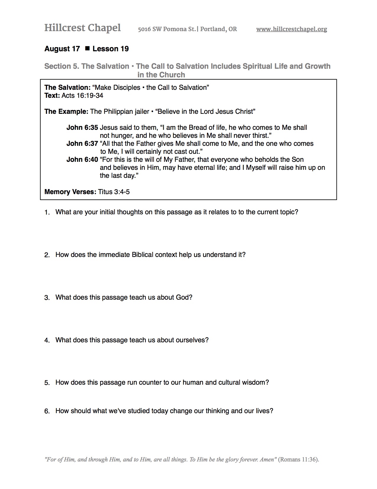 Lesson 19 HHG Study Plan 7 – HIllcrest Bible Church